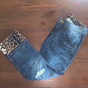 RARE Marciano cropped jeans with cheetah cuffs